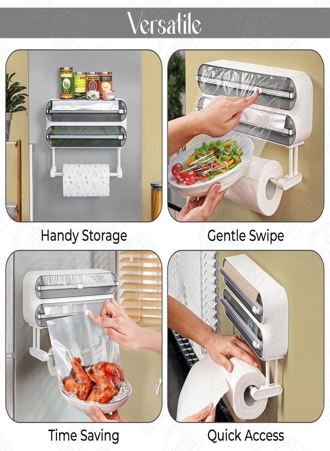 ABOUT SPACE موزع غلاف مغناطيسي مع قاطع من ABOUT SPACE - حامل غلاف مثبت على الحائط 4 في 1 مع قاطع وحامل تخزين لفافة مناديل المطبخ، موزع غلاف بلاستيكي/لاصق - شفاف (الطول 35.5 × العرض 8 × الارتفاع 21 سم) - Image 4